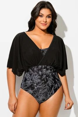 Black Mesh Floral Print...