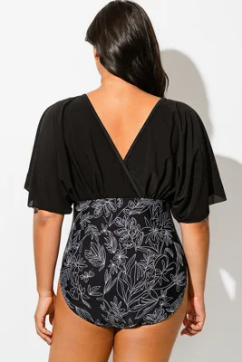 Black Mesh Floral Print...