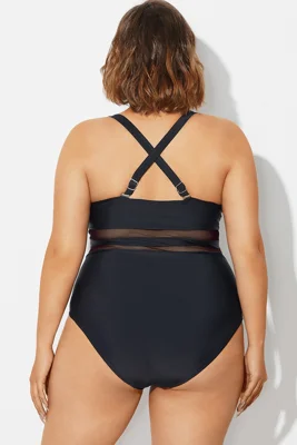 Plus Size Mesh Stitching...