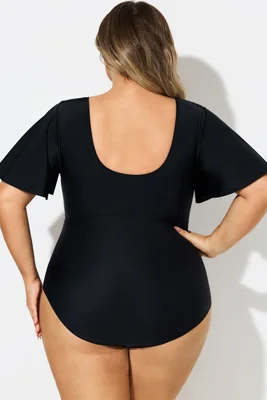 Solid Black V-Neck Sleeves...