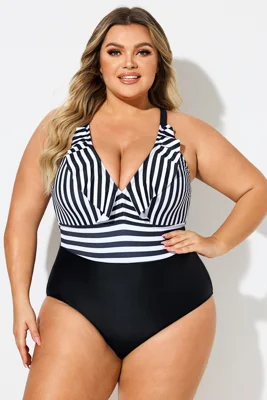 Plus Size Stripe Ruffle...