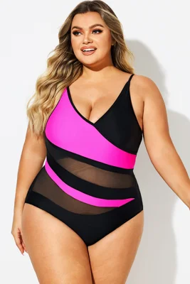 Plus Size V-Neck Colorblock...