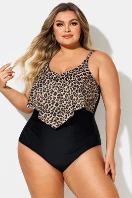 Leopard Print V-Neck Ruched...