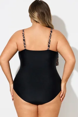 Leopard Print V-Neck Ruched...