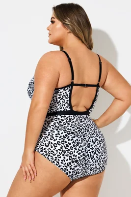 Leopard Print Deep V-Neck...