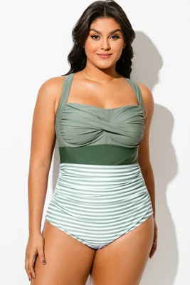 Green Striped Twist Front...