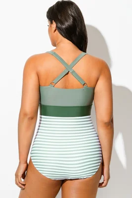 Green Striped Twist Front...