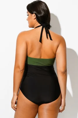 Green Halter V-Neck...