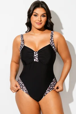 Black Leopard Print V-Neck...