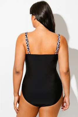 Black Leopard Print V-Neck...