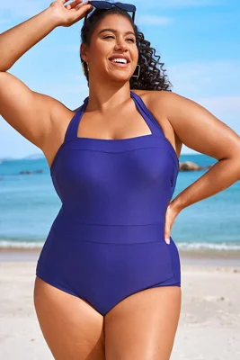 Navy Square Neck Halter One...