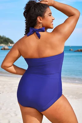 Navy Square Neck Halter One...