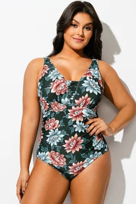 V-Neck Floral Print One...