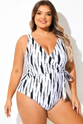 Tie Dye Side Tie Wrap One Piece Swimsuit