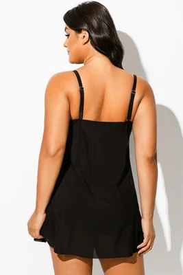 Plus Size Black Mesh Draped...