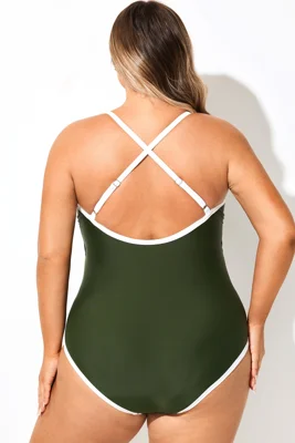 Green V-Neck Colorblock One...