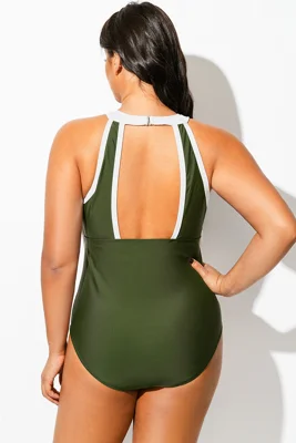Plus Size Colorblock Halter...