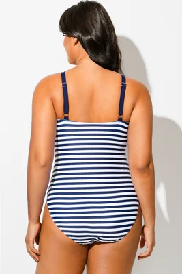 Navy Blue Stripe V-Neck One...