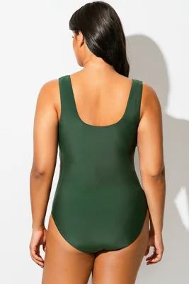 Solid Green V-Neck Ruched...