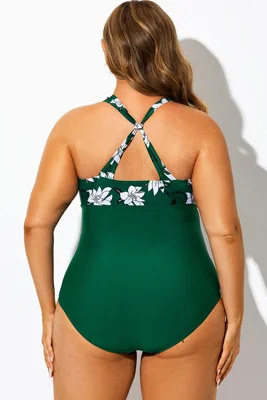 Green Floral Print Halter...