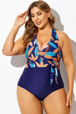 Tropical Print V-Neck...