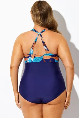 Tropical Print V-Neck...