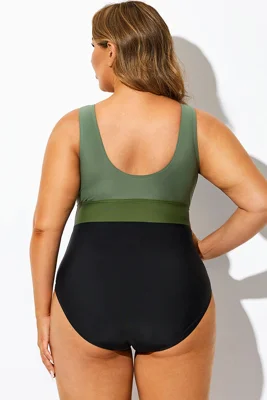 Green Colorblock V-Neck One...