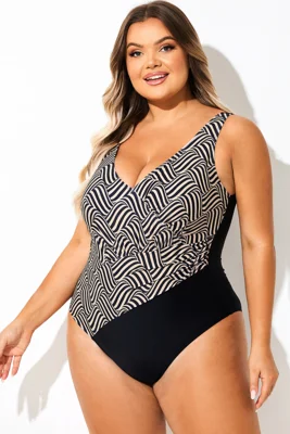 Random Striped Print Wrap One Piece Swimsuit