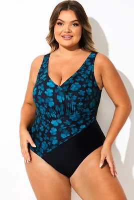 Blue Floral Print Wrap Look...