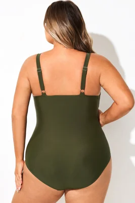 Green Shirred V-Neck...