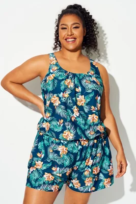 Plus Size Tropical Flower...