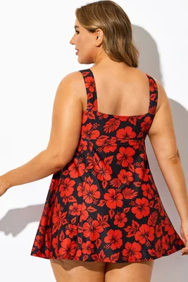 Red Floral Print Tie Front...