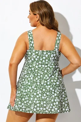 Mint Floral Ruched A-Line...