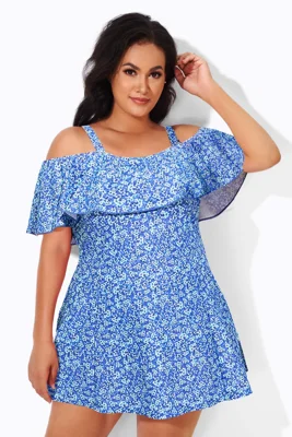 Pretty Ditsy Prints Off-the-Shoulder Swimdress