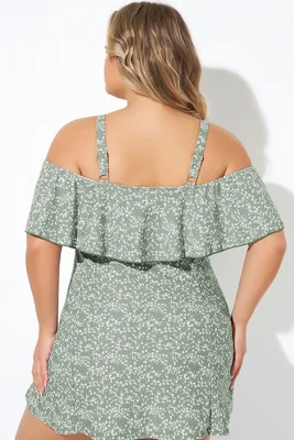 Floral Ruffle Cold Shoulder...