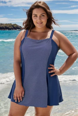 White Dots Adjustable Wide Strap Swimdress