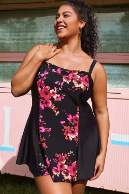 Floral Print Adjustable Wide Strap Swimdress