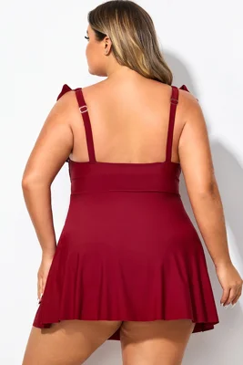 Red V-neckline Frilled Cap...