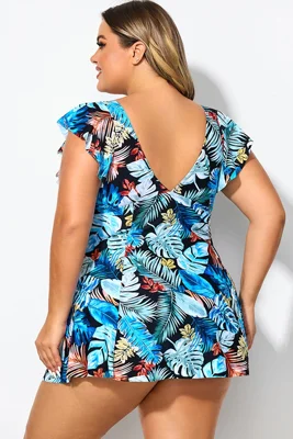 Leaf Print V-neckline Angel...