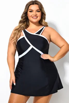 Plus Size Black＆White Color...