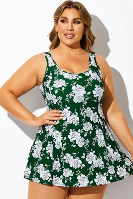 Green Floral Print Square...