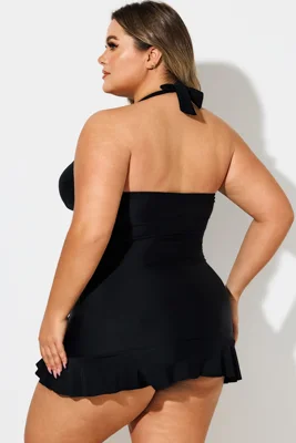 Black Halter Neck Ruched...