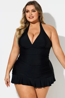 Black Halter Neck Ruched...