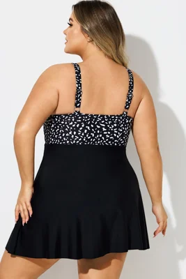 Dot Print V-Neck Lace Up...