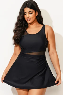 Plus Size V-Neck Black Mesh...