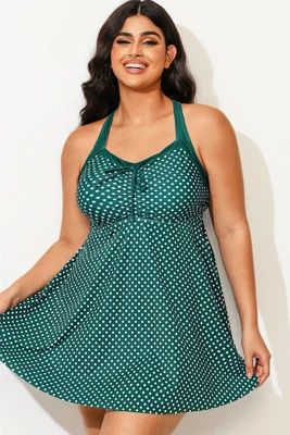 Plus Size Polka Dot Bowknot...