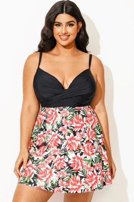 Plus Size Contrast Floral...