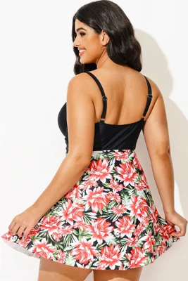 Plus Size Contrast Floral...