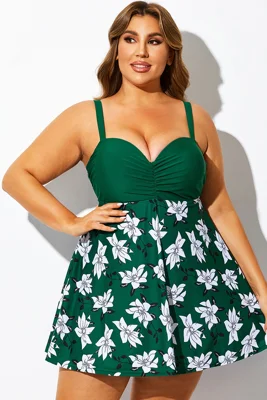 Green Floral Print V-Neck...