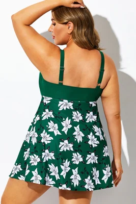 Green Floral Print V-Neck...